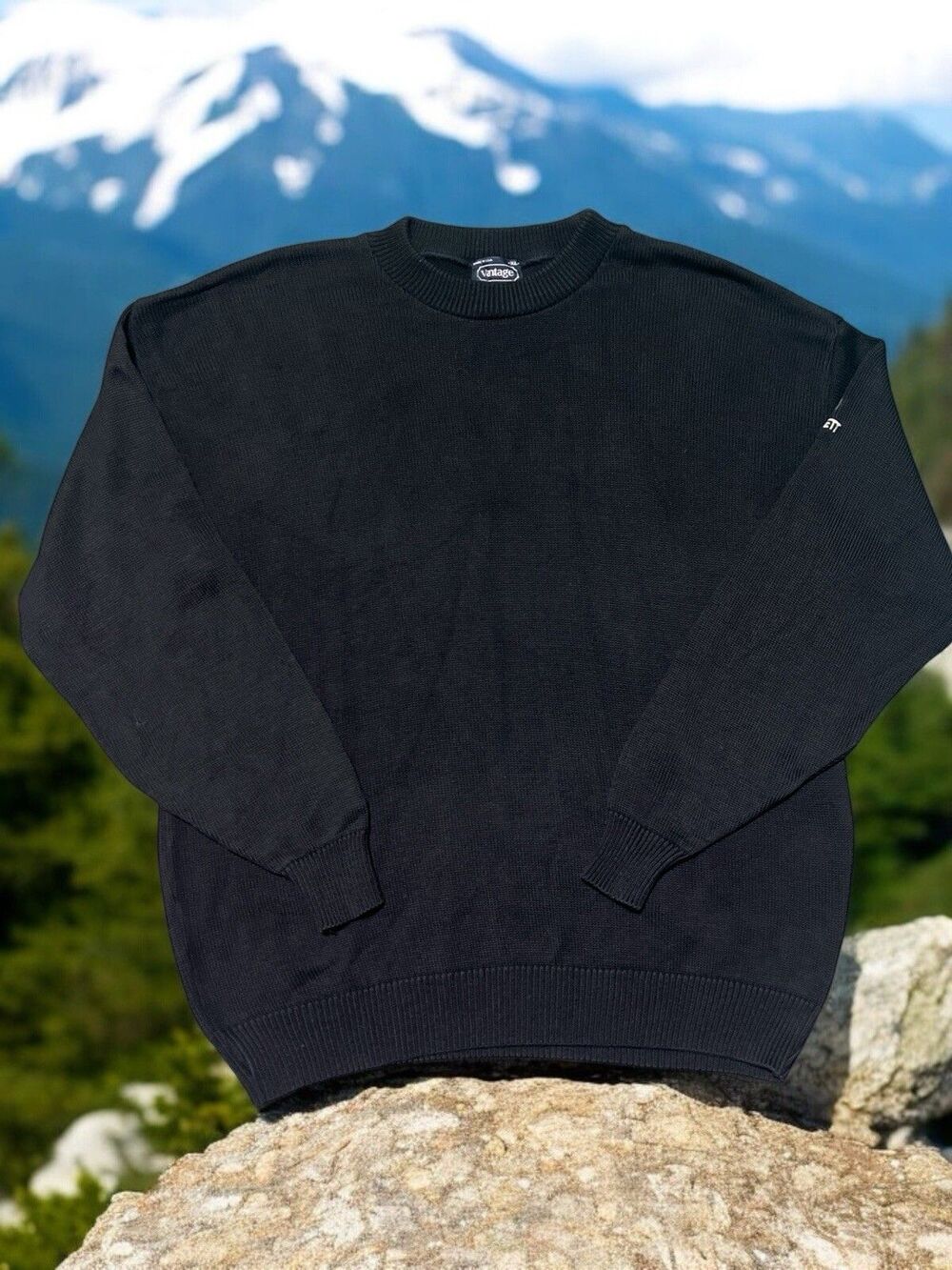 Vantage Sweater XL Black Heavyweight 100% Cotton USA Made Crewneck Knit Vintage